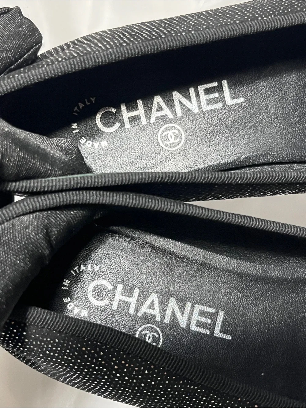 CHANEL Black Bow Cap-Toe Ballet Flats with CC Logo